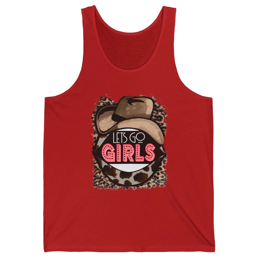 Retro Leopard Cowboy Hat Let's Go Girls Western Cowgirls Unisex Jersey Tank