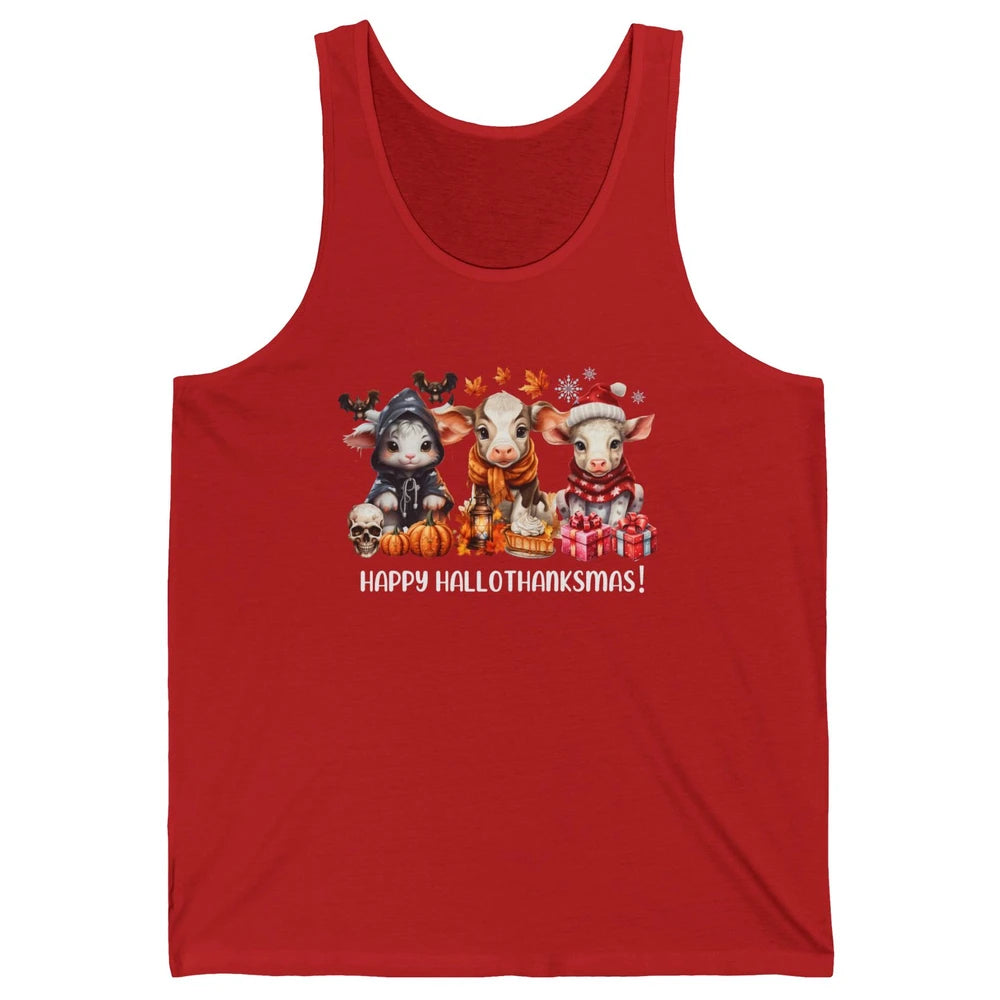 Retro Farm Baby Cow Happy Hallo-thank-mas Thanksgiving Xmas Unisex Jersey Tank