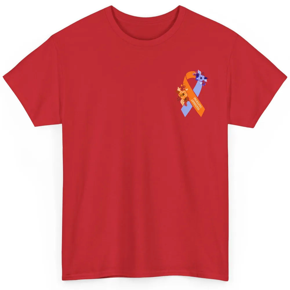 Psoriatic Arthritis Awareness PsA Floral Blue Orange Ribbon Classic Unisex T-Shirt