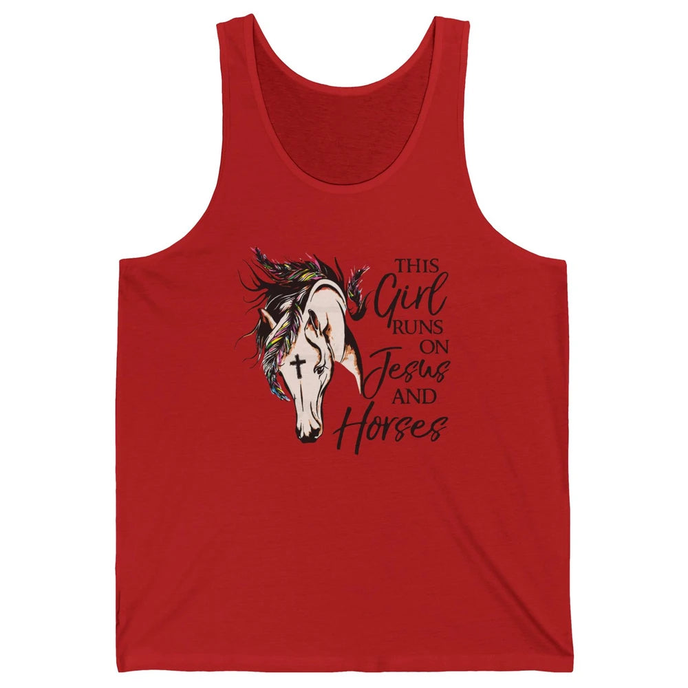 Christian This Girl Runs On Jesus And Horses Western Cowgirl Unisex Jersey Tank