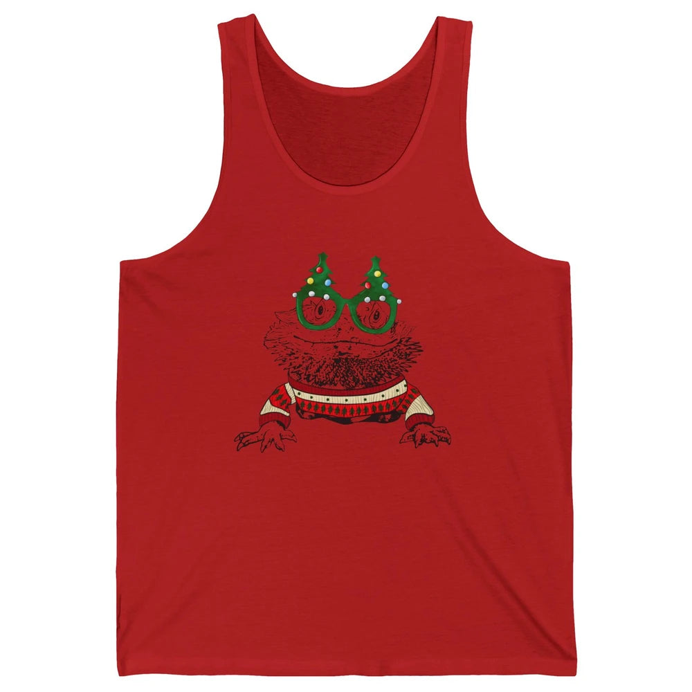 Christmas Bearded Dragon Glasses Animal Merry Xmas Gift Unisex Jersey Tank