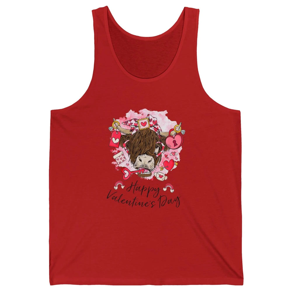Cute Highland Cow Heart Western Happy Valentine Day Love Unisex Jersey Tank
