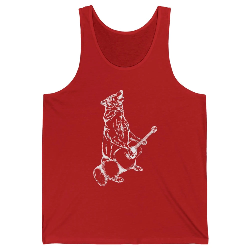 Retro Howling Wolf Playing Guitar Musician Guitarist Music Unisex Jersey Tank