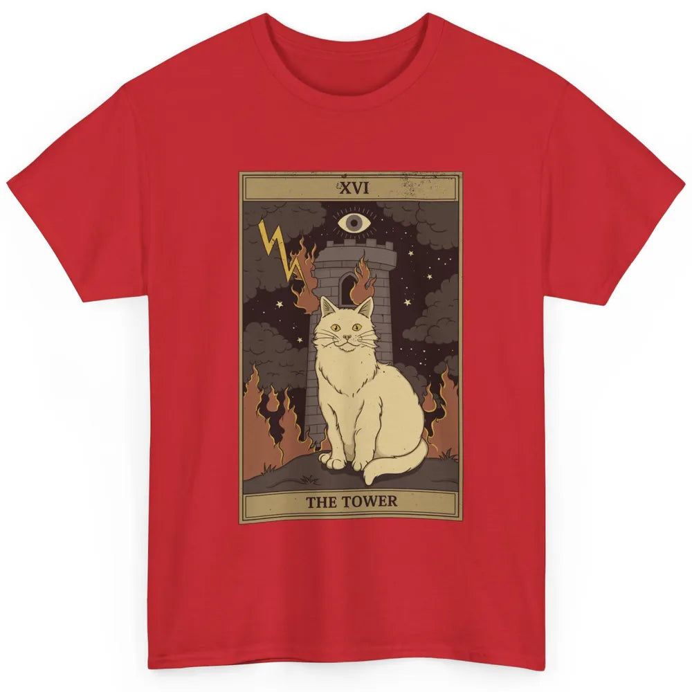 Retro Halloween Cat Witch The Tower Tarot Card Witchcraft Classic Unisex T-Shirt