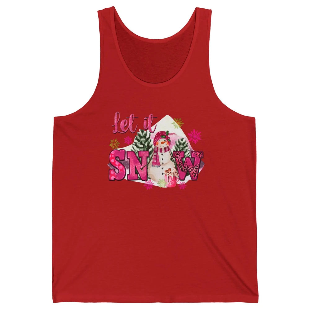 Retro Pink Christmas Snowman Let It Snow Winter Cozy Season Unisex Jersey Tank