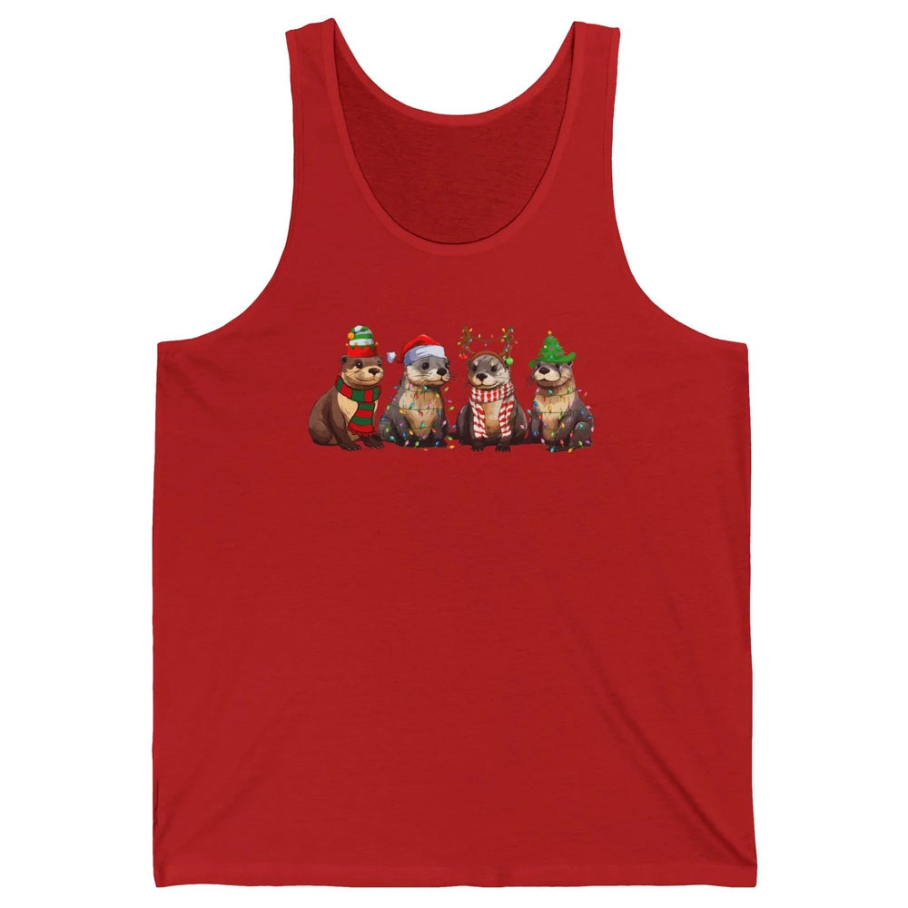 Otters Christmas Lights Sea Animal Christmas Otter Lovers Unisex Jersey Tank