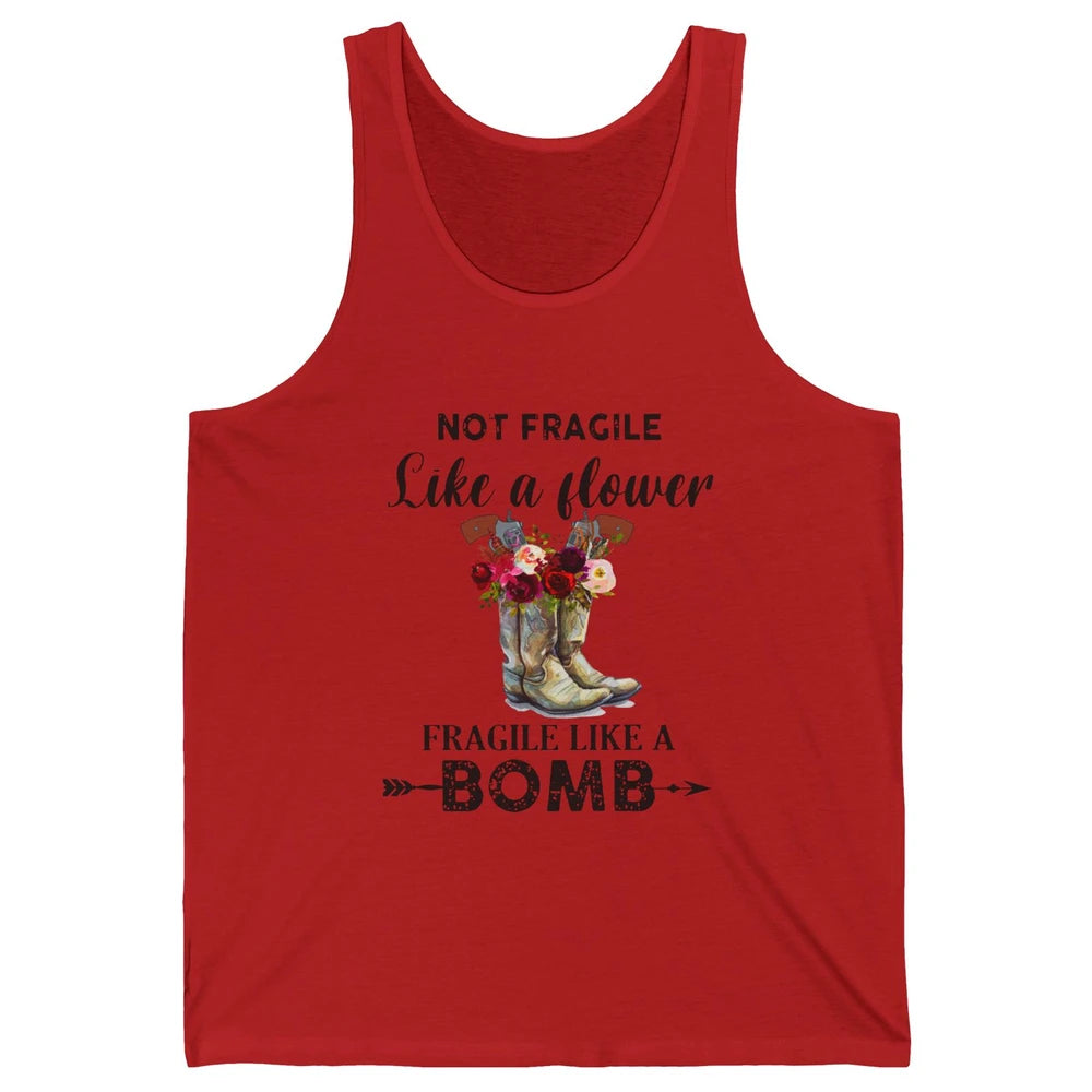 Retro Cowgirl Fragile Like A Bomb Cowgirl Boots Western Girl Unisex Jersey Tank