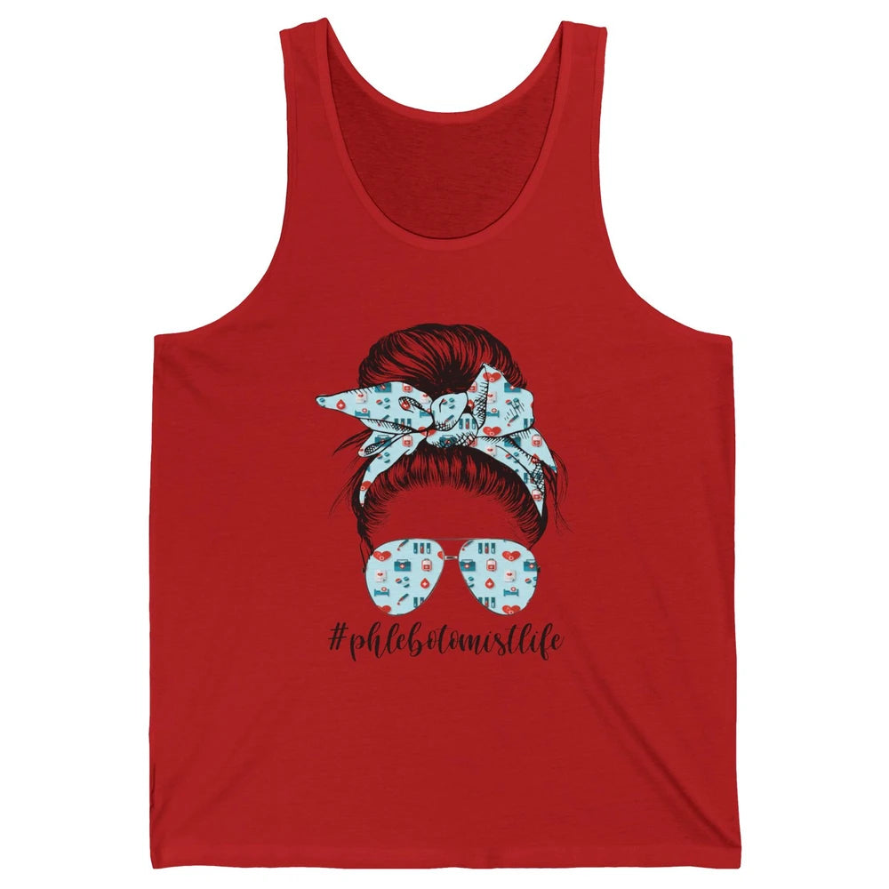 Retro  Phlebotomist Life Messy Bun Mom Phlebotomy Symbols Unisex Jersey Tank