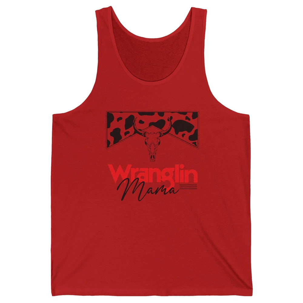 Retro Cowhide Bull Skull Wrangling Mama Western Country Girl Unisex Jersey Tank