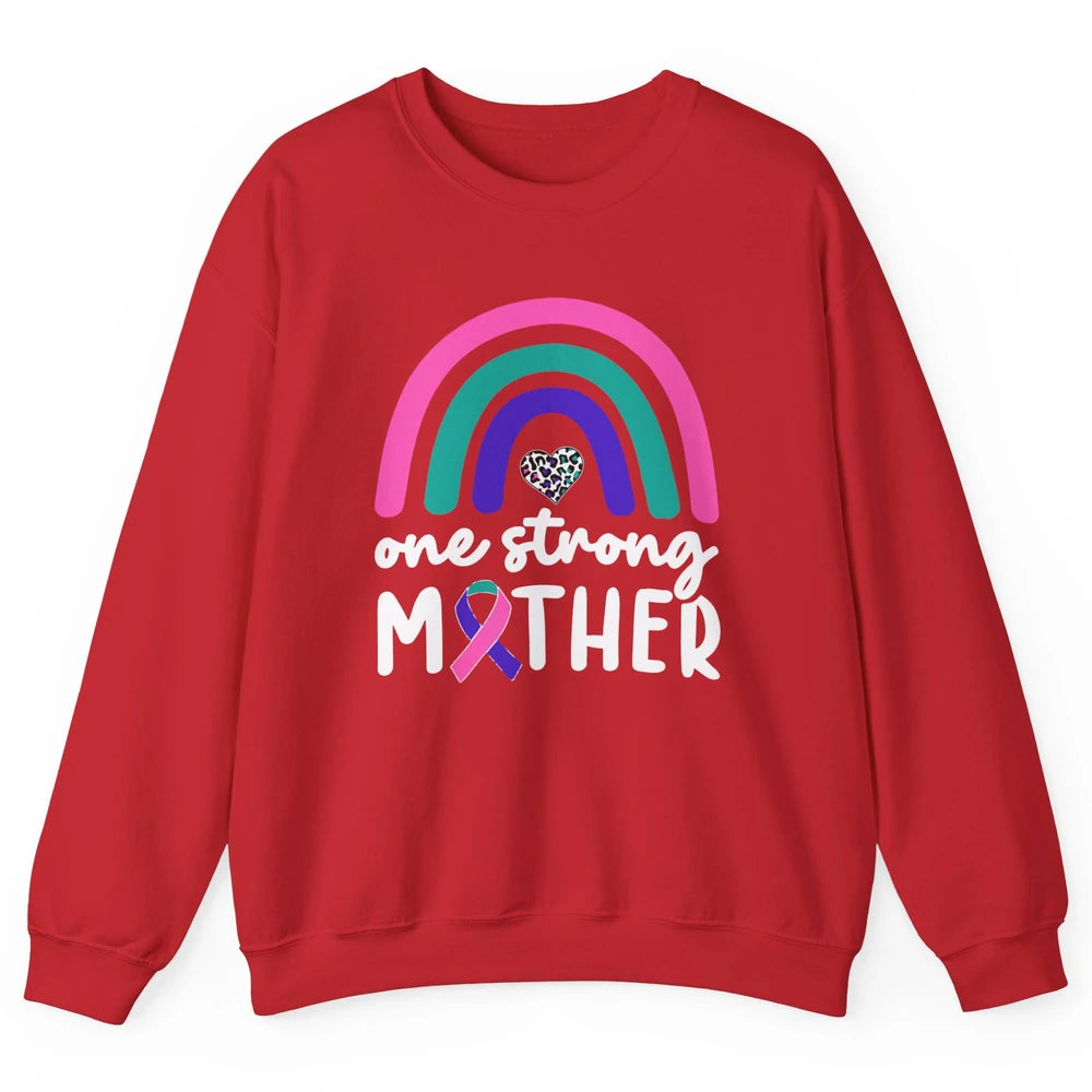 One Strong Mother Teal Rainbow Warrior Thyroid Cancer Month Unisex Crewneck Sweatshirt