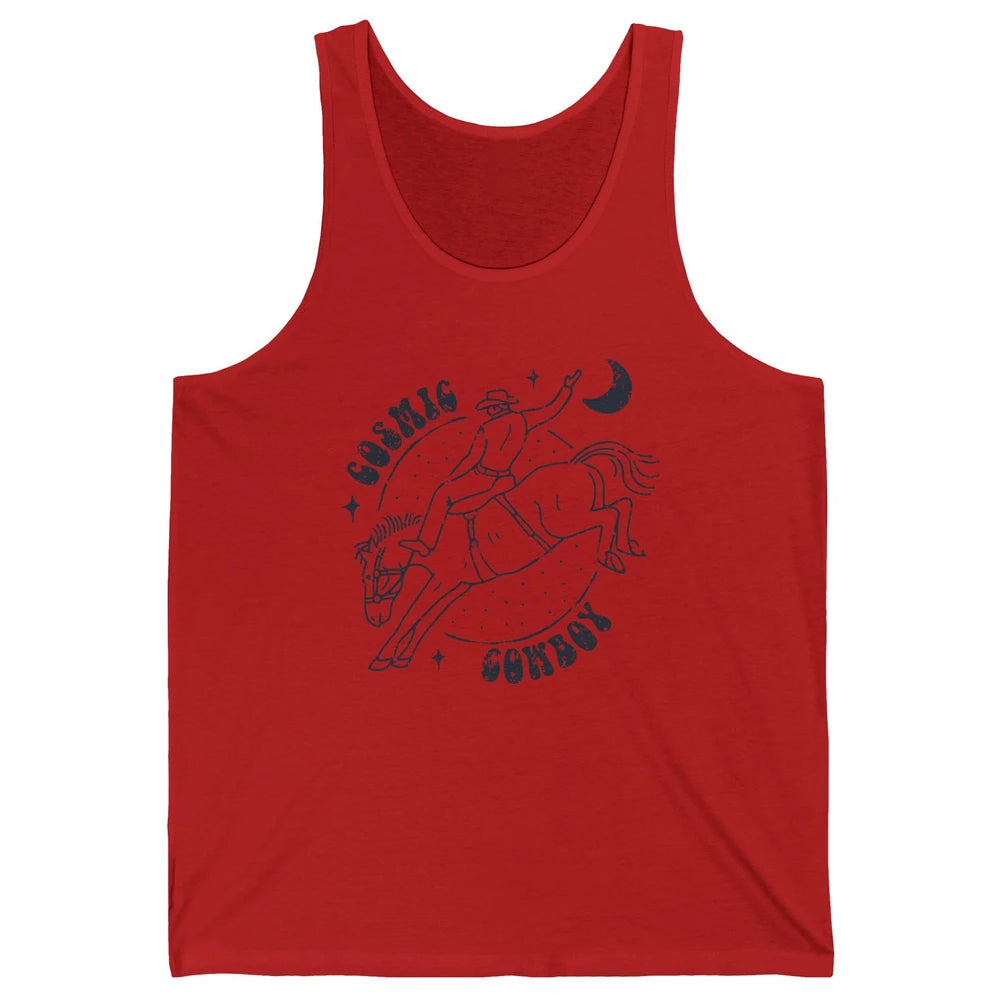 Retro Cowboy Riding Cosmic Cowboy Western Country Cowgirl Unisex Jersey Tank