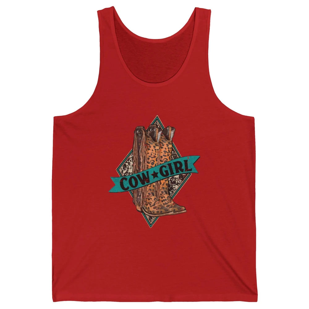 Retro Leopard Cowgirl Boots Western Country Cowboy Rodeo Dad Unisex Jersey Tank