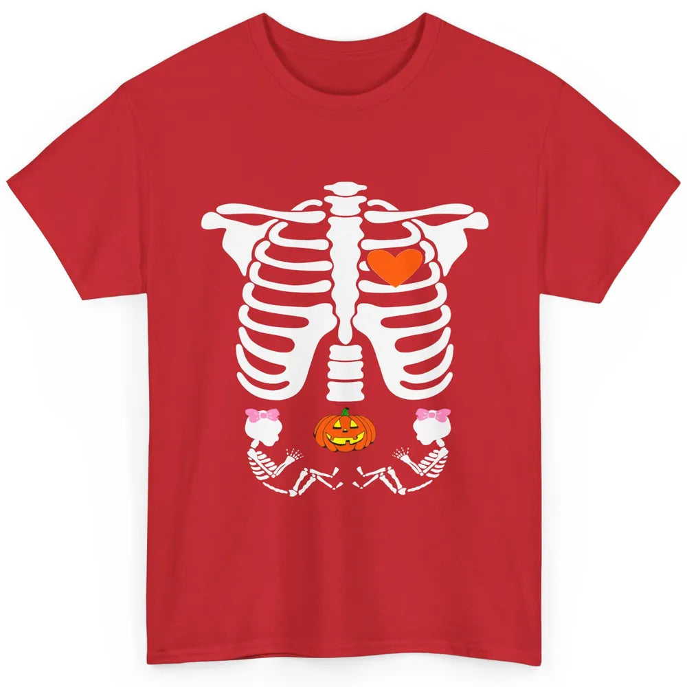 Pregnant Halloween Skeleton Baby Twins Witch Pumpkin Costume Classic Unisex T-Shirt