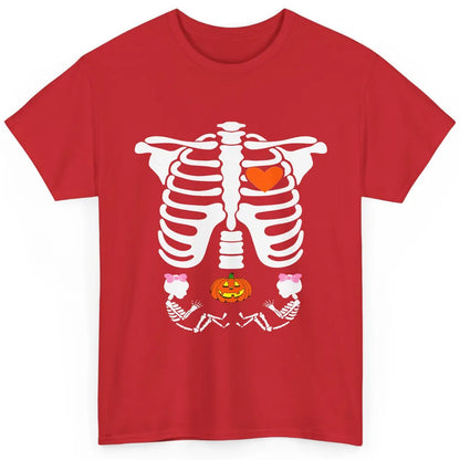 Pregnant Halloween Skeleton Baby Twins Witch Pumpkin Costume Classic Unisex T-Shirt
