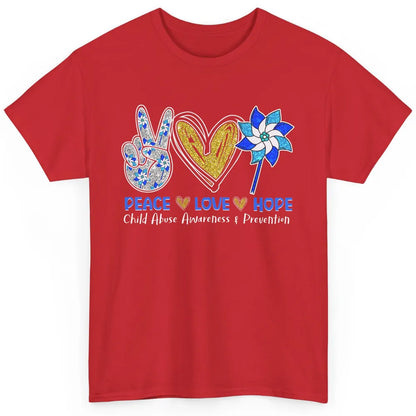 Peace Love Leopard Pinwheel Child Abuse Prevention Month Classic Unisex T-Shirt