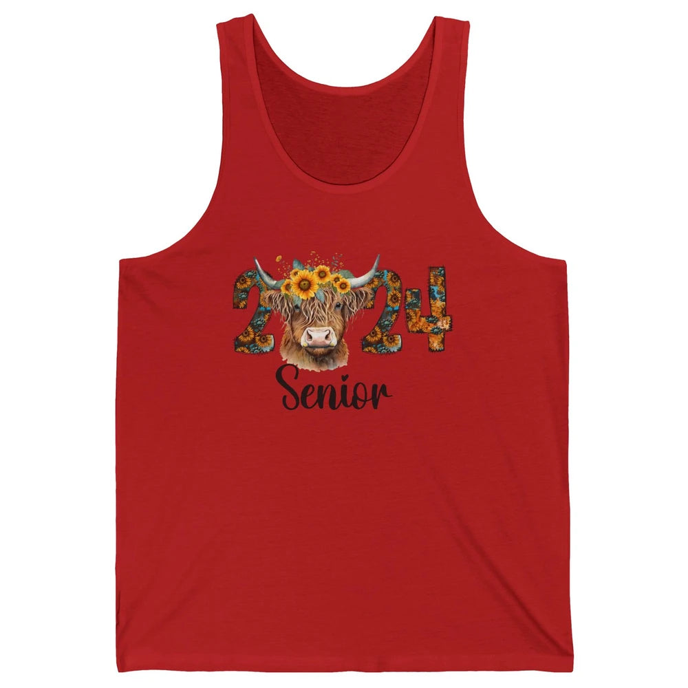 Sunflower Highland Cow Senior 2024 Graduate Bachelor Western Unisex Jersey Tank