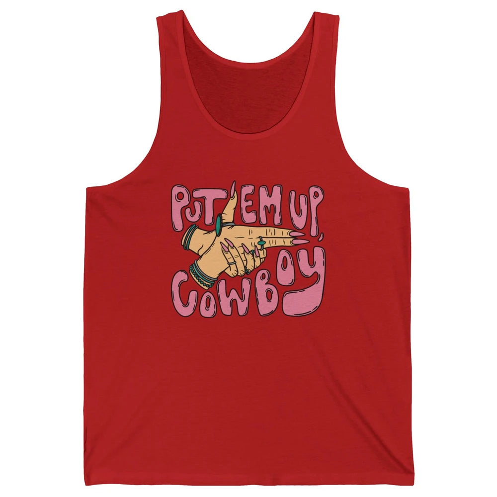 Retro Turquoise Cowgirl Hands Put 'Em Up Cowboy Western Girl Unisex Jersey Tank