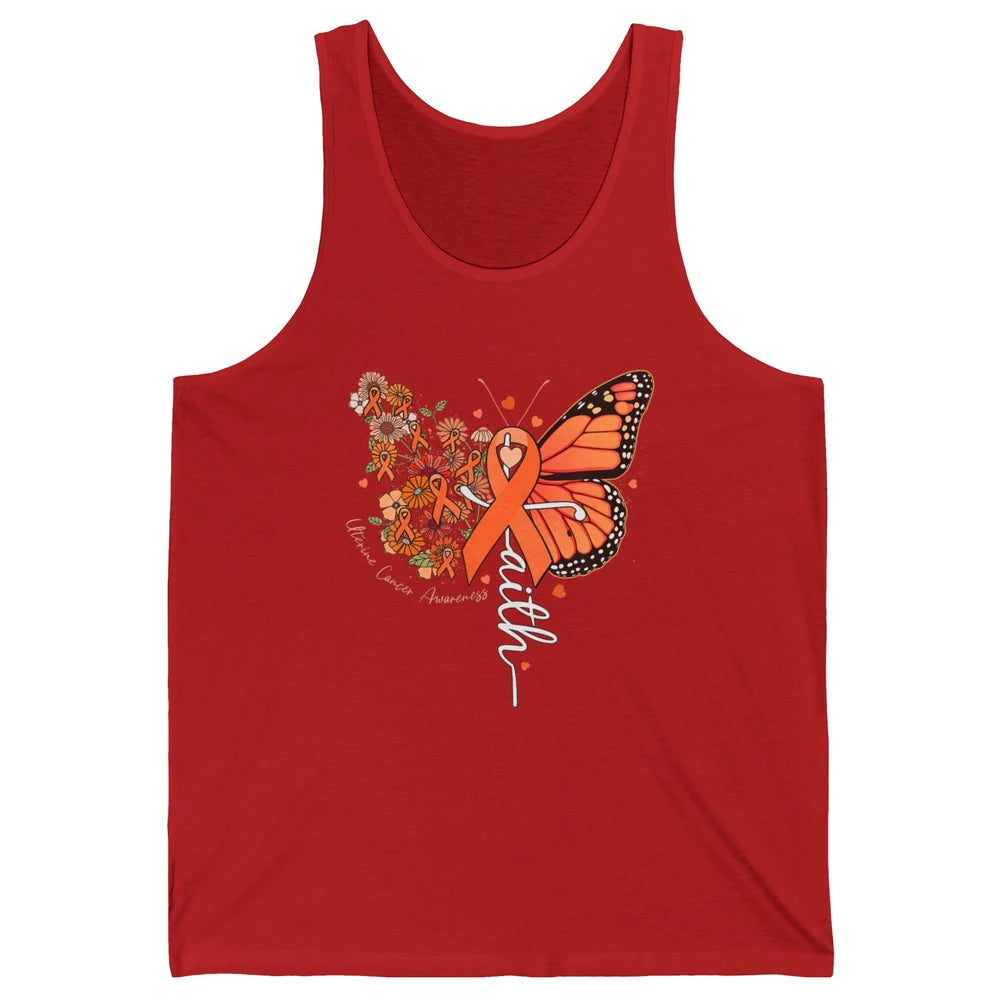 Peach Floral Butterfly Cross Faith Uterine Cancer Awareness Unisex Jersey Tank