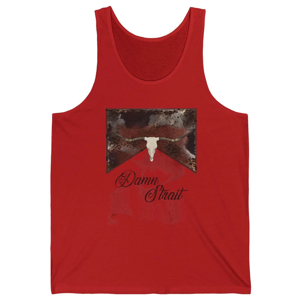 Retro Leopard Bull Skull Damn Strait Western Country Cowboy Unisex Jersey Tank