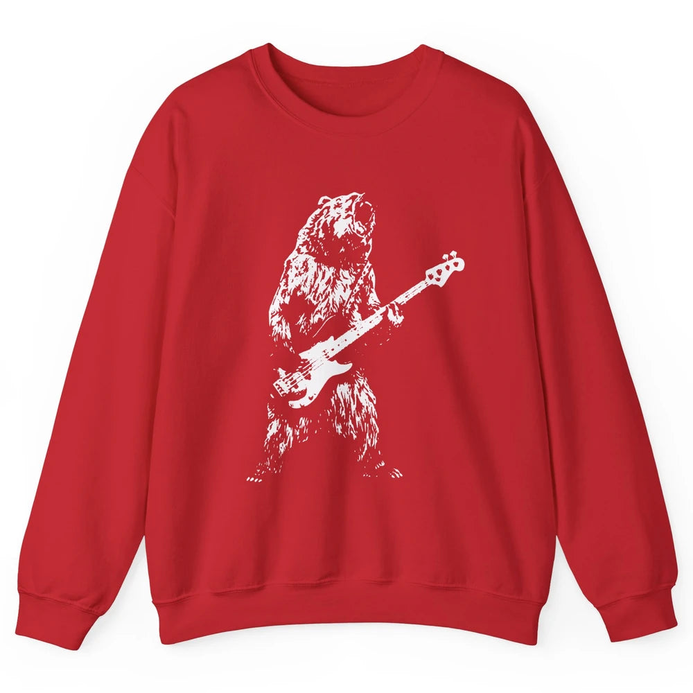 Retro Bear Playing Bass Guitar Bear Guitarist Music Lovers Unisex Crewneck Sweatshirt