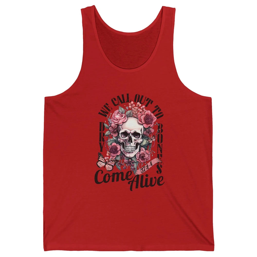 Floral Skull Dry Bones Come Alive Bible Christian Halloween Unisex Jersey Tank