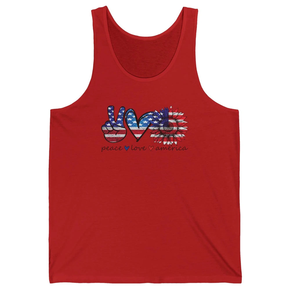 Peace Love America Flag Sunflower 4th of July Memorial Day Unisex Jersey Tank