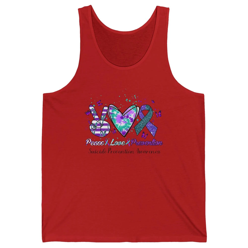 Peace Love Prevention Teal Purple Ribbon Suicide Awareness Unisex Jersey Tank