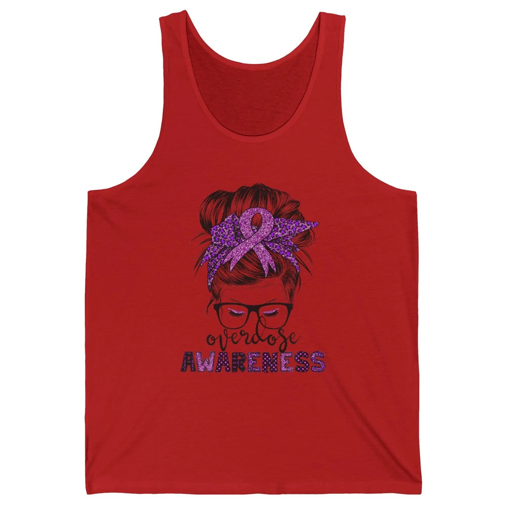 Overdose Awareness Messy Hair Bun Purple Leopard Warrior Unisex Jersey Tank