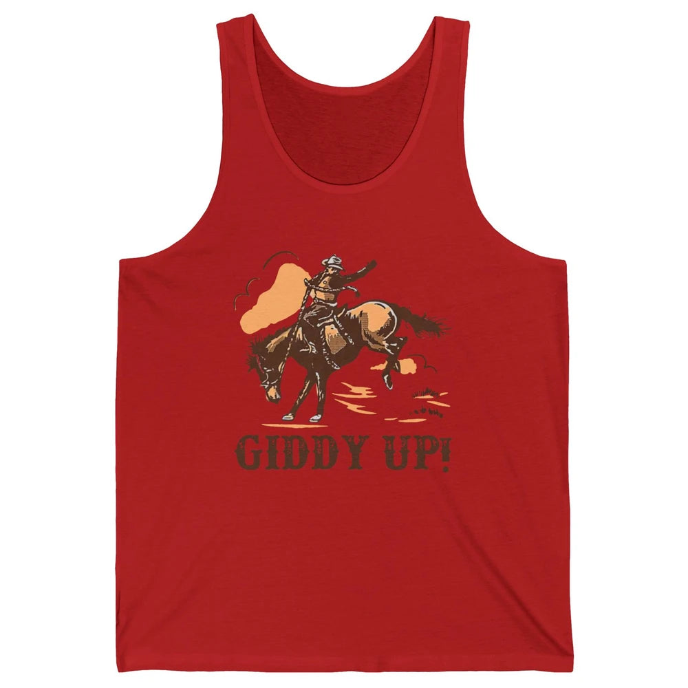 Retro Cowboy Rodeo Giddy Up Hold Your Horses Western Country Unisex Jersey Tank