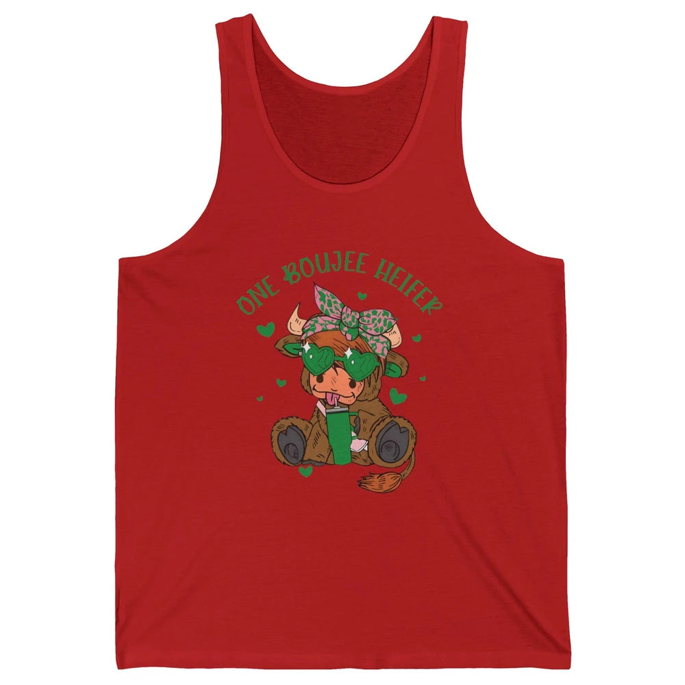 St Patricks Highland Cow One Boujee Heifer Shamrock St Paddy Unisex Jersey Tank