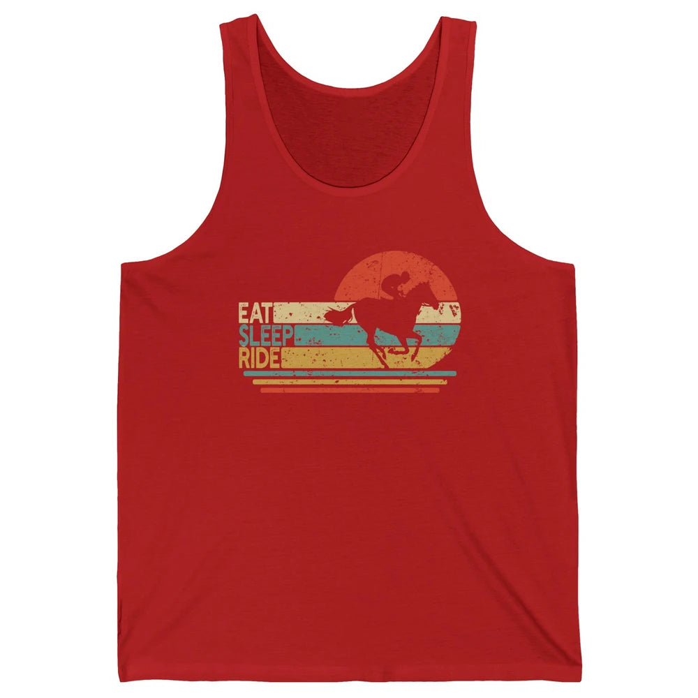 Retro Cowboy Riding Horse Eat Sleep Ride Western Cowgirl Unisex Jersey Tank
