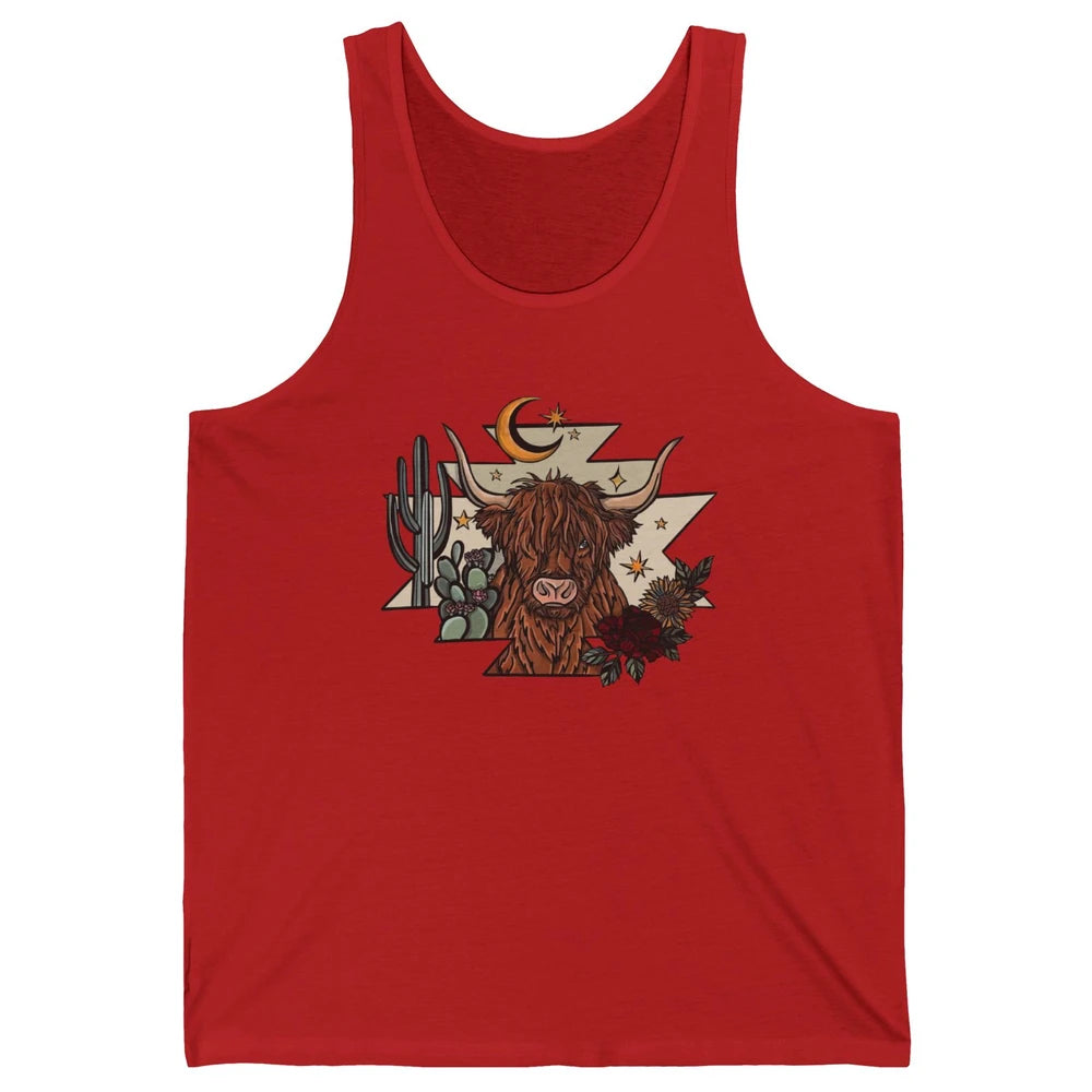 Retro Desert Cactus Highland Cow Western Country Cow Spirit Unisex Jersey Tank