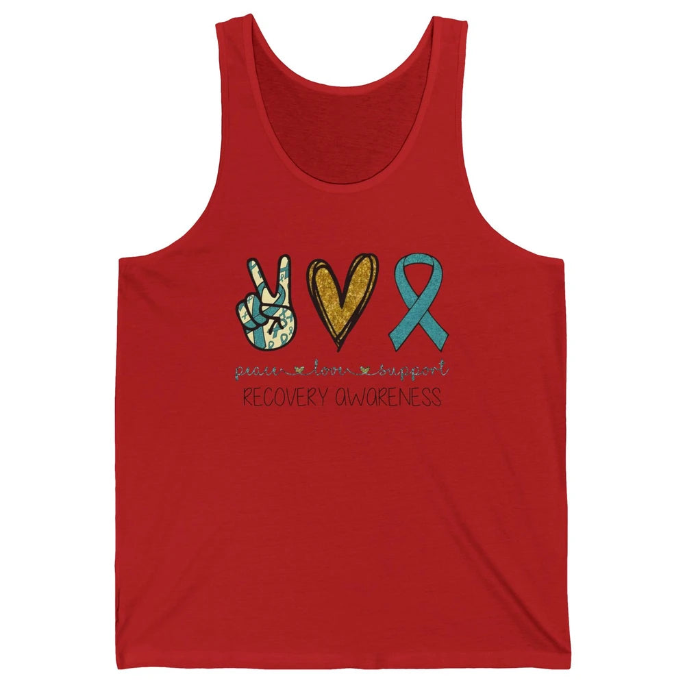 Peace Love Support Addiction Recovery Awareness Blue Ribbon Unisex Jersey Tank
