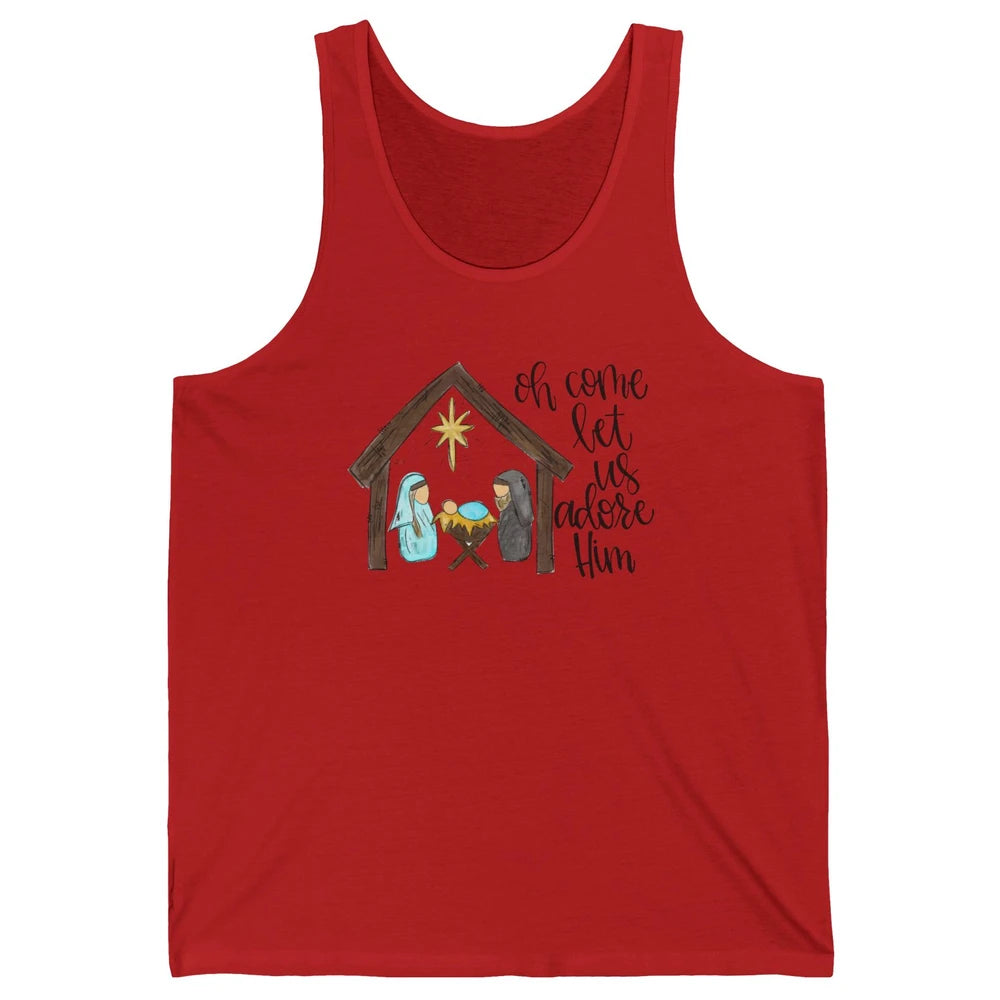 Retro Christmas Church Oh Come Let Us Adore Him Hand Drawing Unisex Jersey Tank