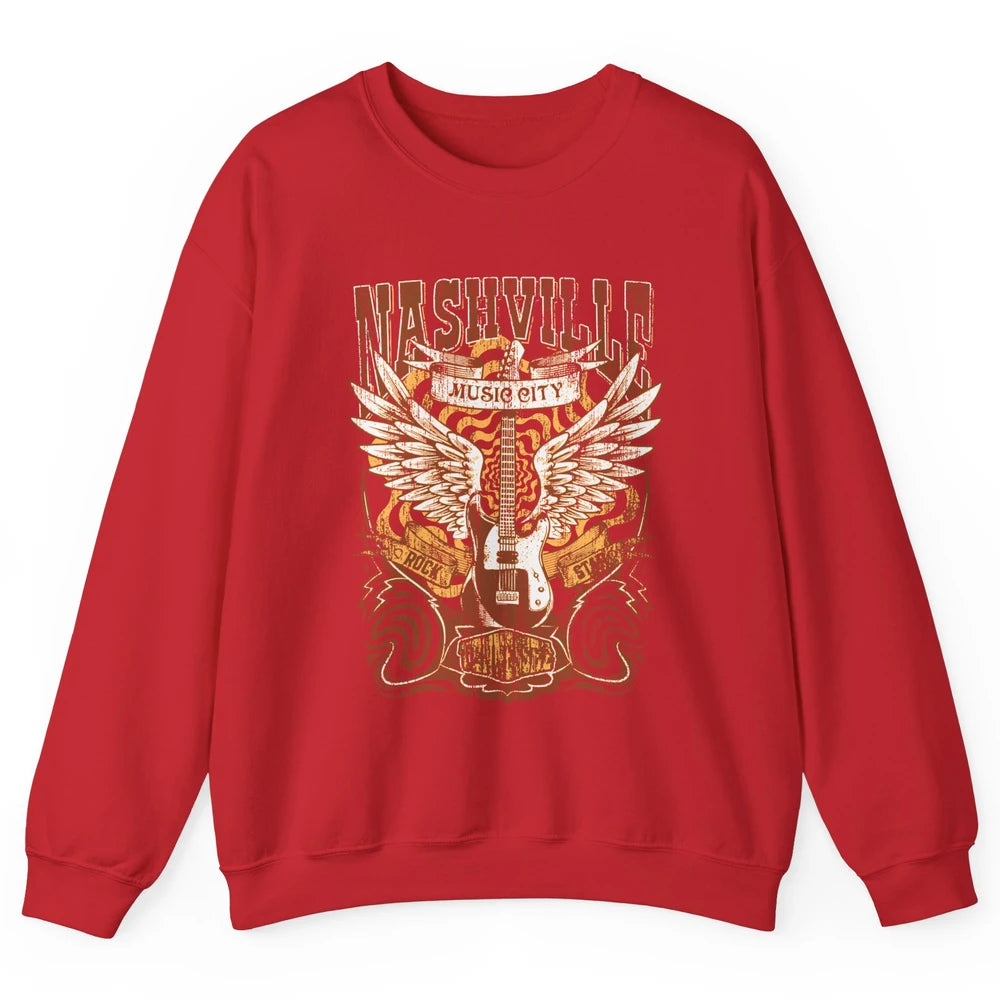 Retro Guitar Nashville Music City Western Country Music Unisex Crewneck Sweatshirt