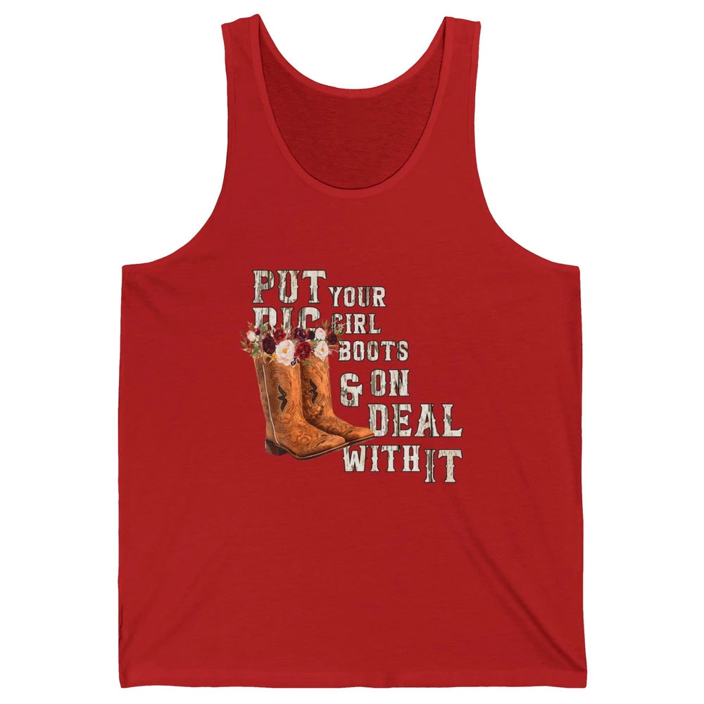 Retro Floral Cowgirl Rodeo Cowboy Boots Western Country Rose Unisex Jersey Tank