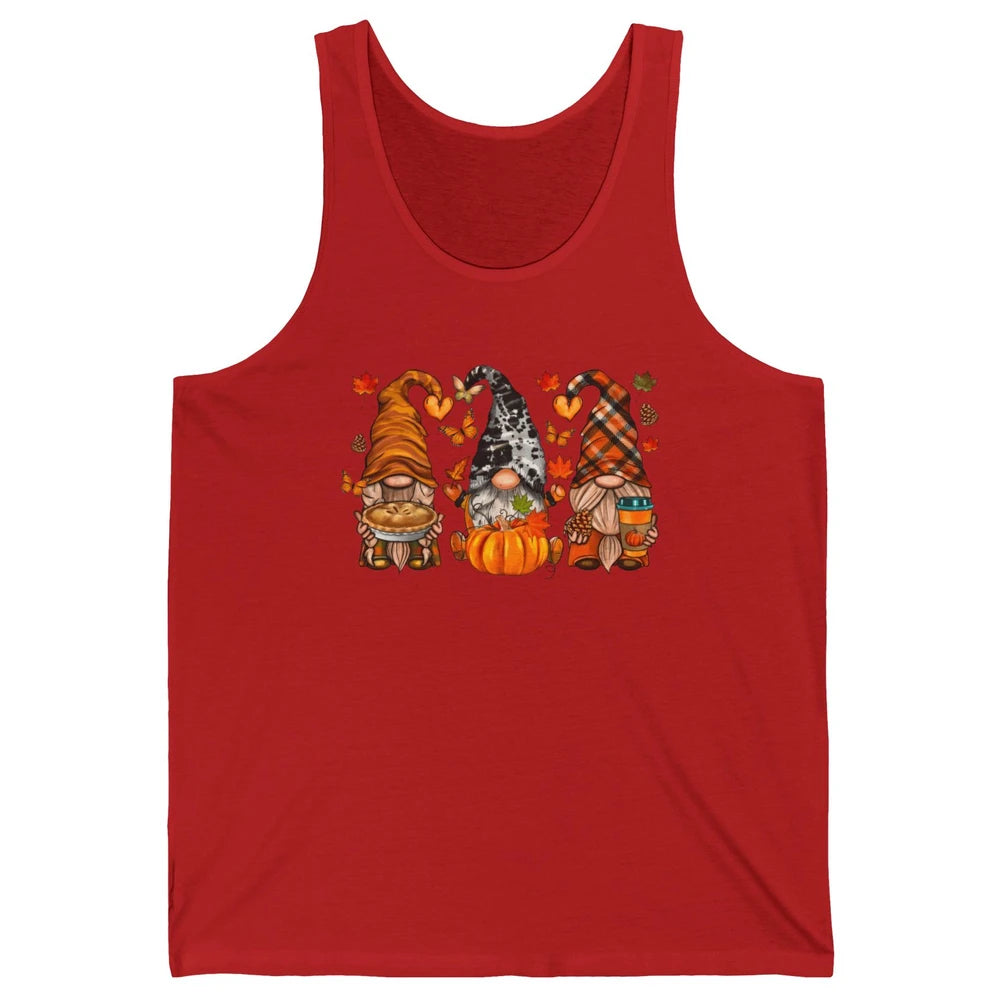 Retro Fall Gnomies Pumpkin Falling Leaves Thanksgiving Gnome Unisex Jersey Tank