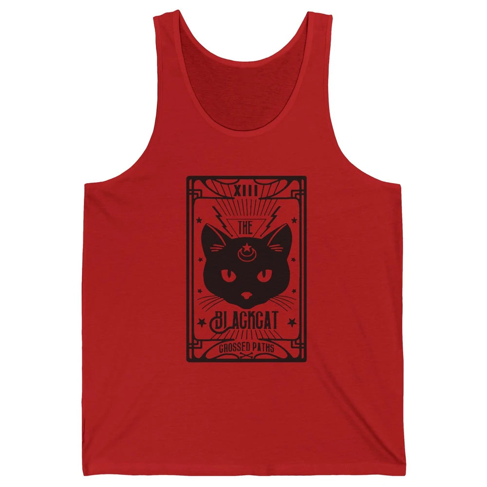 Retro Halloween Black Cat Crossed Path Tarot Card Witchcraft Unisex Jersey Tank