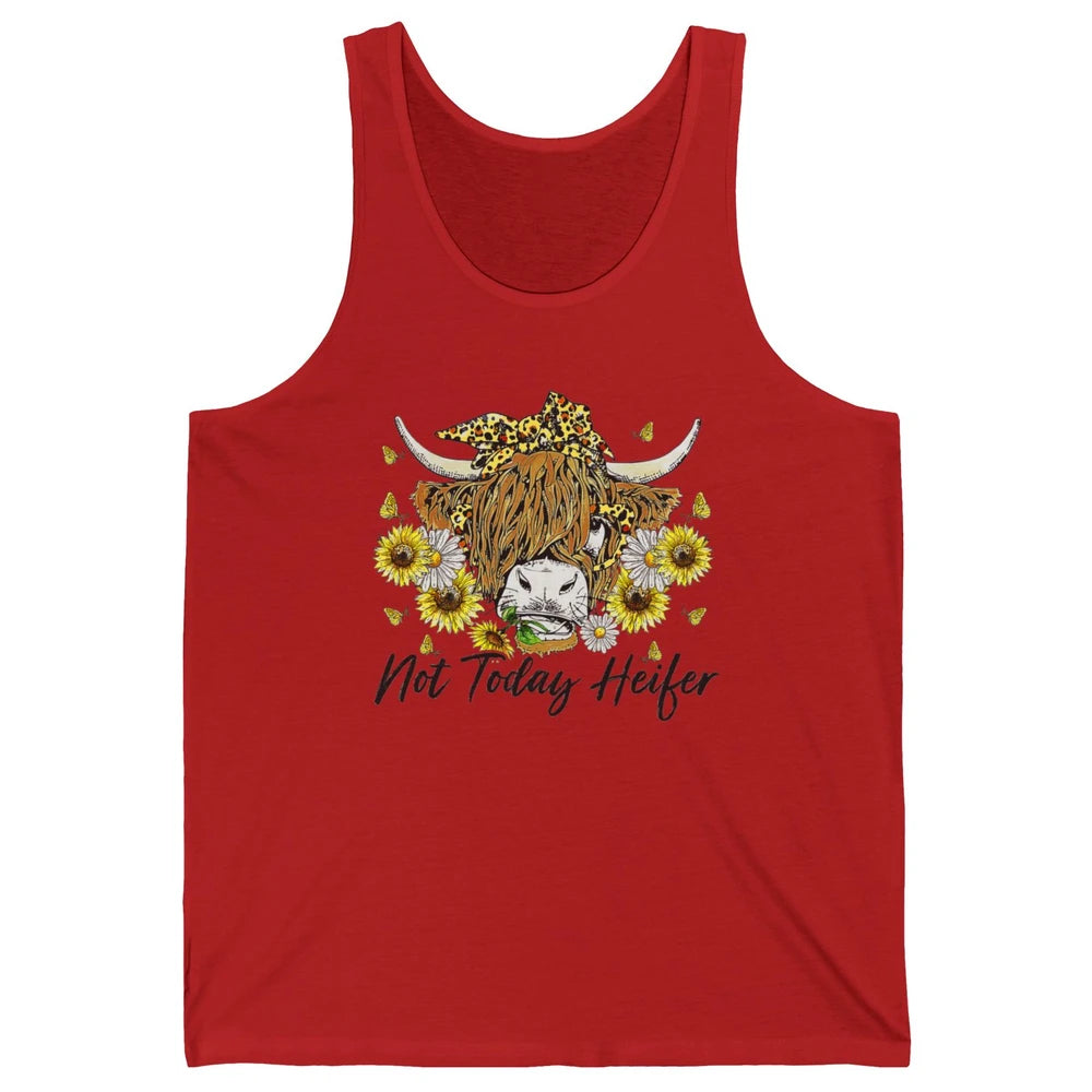 Not Today Heifer Highland Cow Leopard Sunflower Farm Animal Unisex Jersey Tank