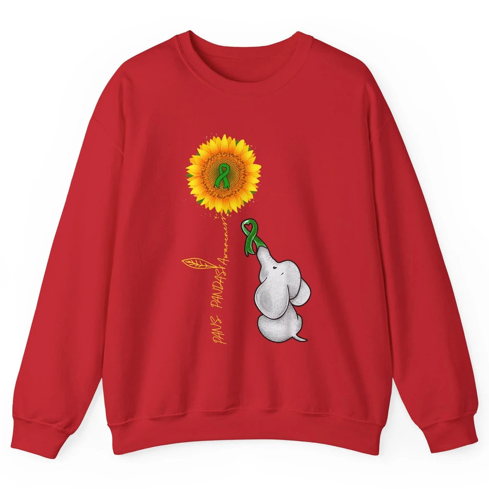 PANS/PANDAS Awareness Green Ribbon Sunflower Baby Elephant Unisex Crewneck Sweatshirt