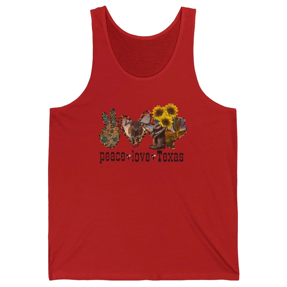 Retro Peace Love Texas Cowboy Boot Western Girl Cactus Lover Unisex Jersey Tank