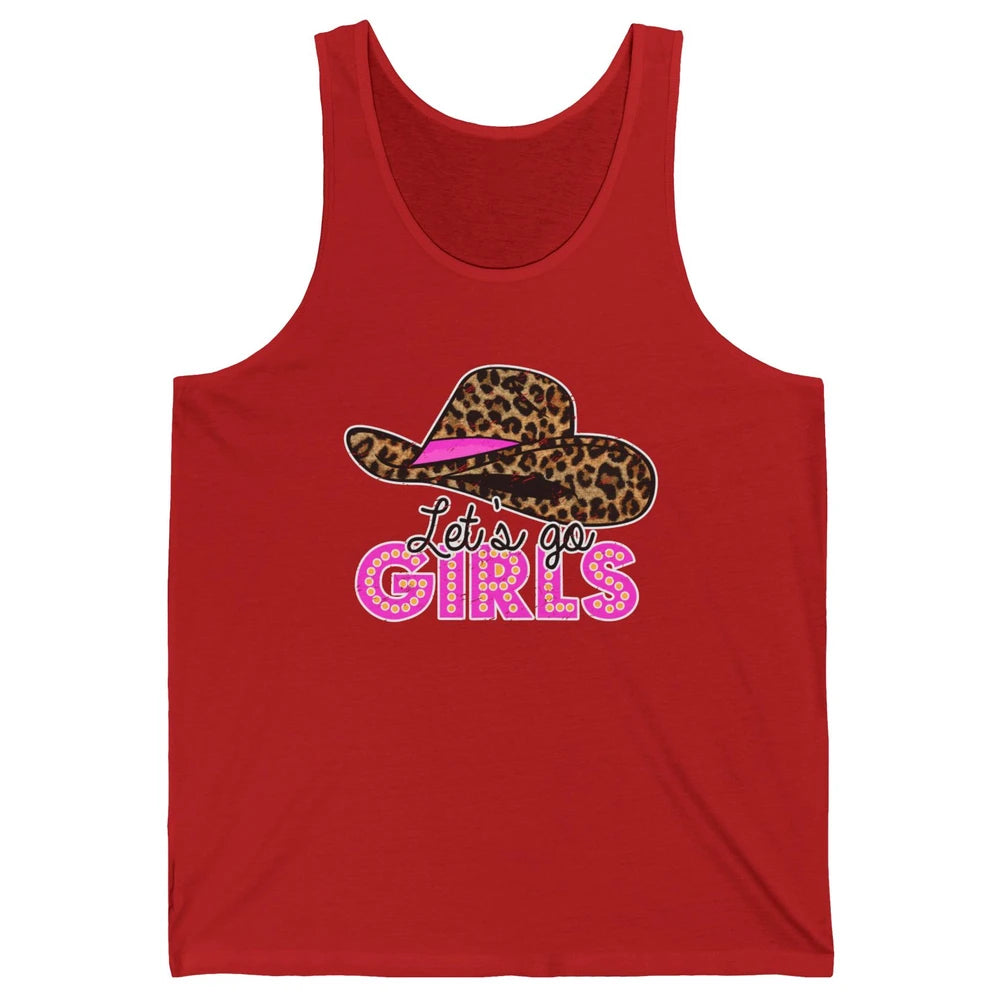 Vintage Leopard Cowgirl Hat Let's Go Girls Western Country Unisex Jersey Tank
