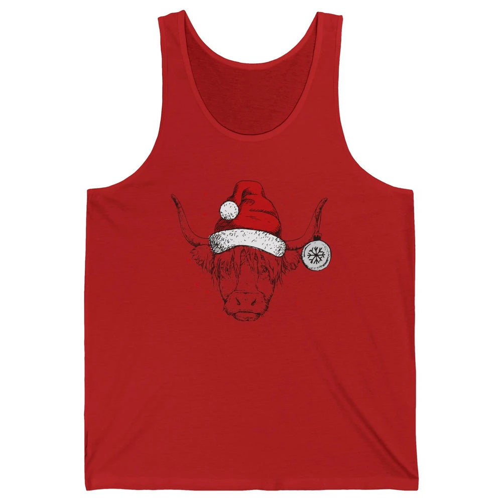 Cute Highland Cow Christmas With Santa Hat Western Xmas Cow Unisex Jersey Tank