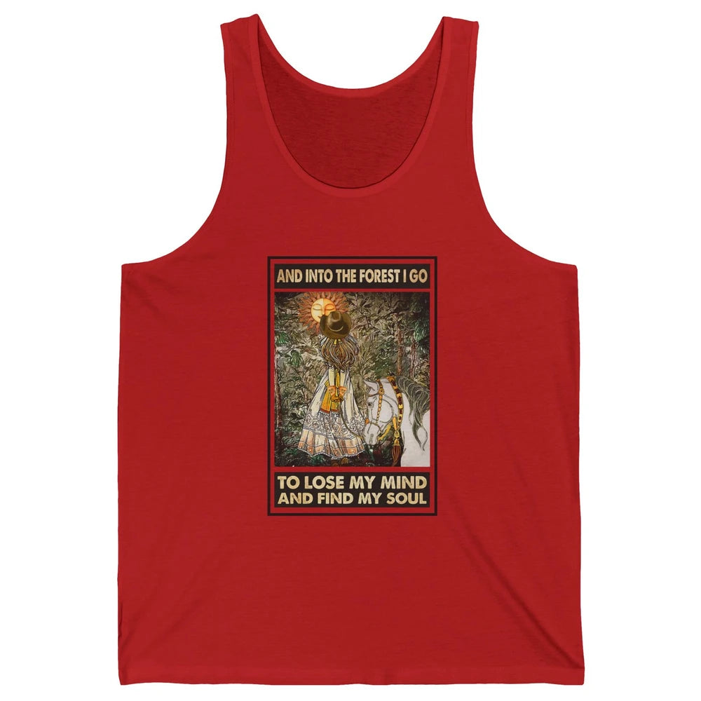 Retro Cowgirl Into Forest I Go Peace Hippie Girl Horse Lover Unisex Jersey Tank