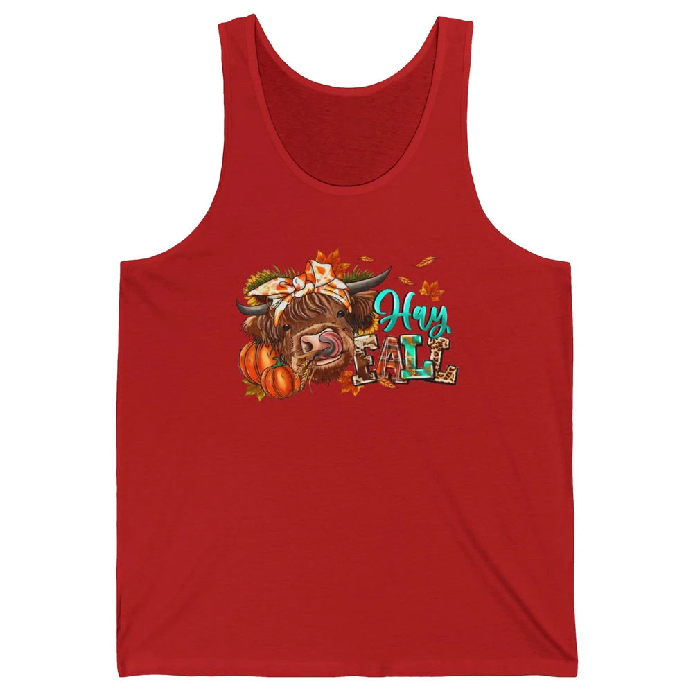 Hay Fall Highland Cow Pumpkin Western Country Farm Autumn Unisex Jersey Tank