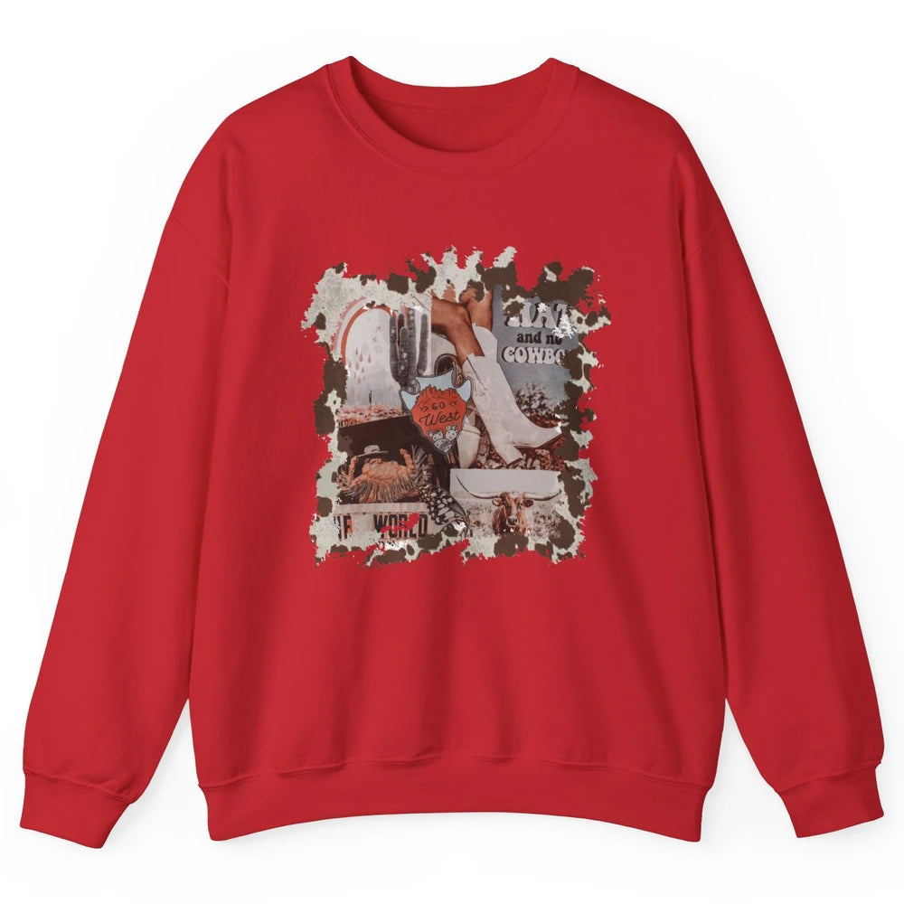 Retro Cowgirl Boots Desert Cactus Go West Western Country Unisex Crewneck Sweatshirt