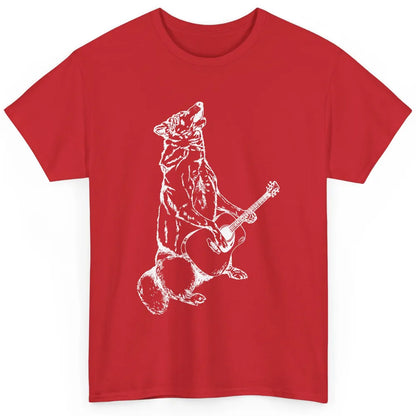Retro Howling Wolf Playing Guitar Musician Guitarist Music Classic Unisex T-Shirt