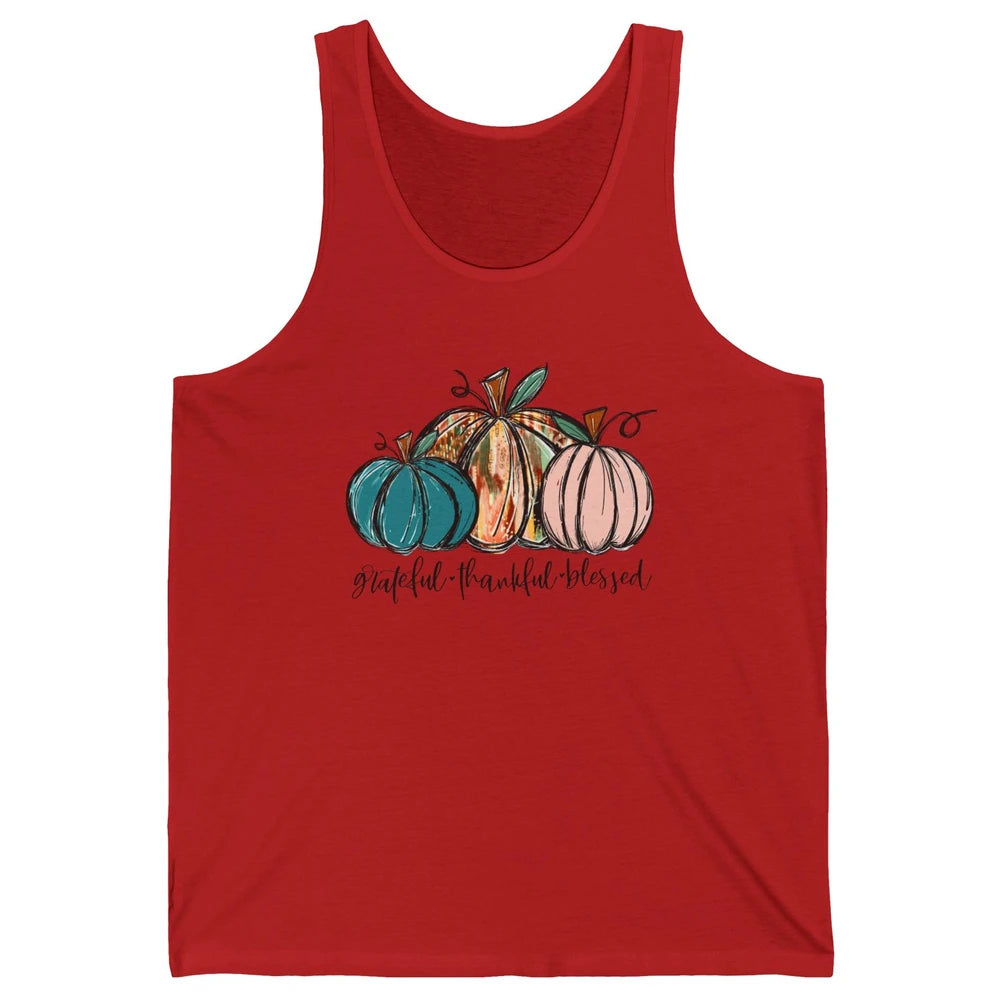 Grateful Thankful Blessed Doodle Pumpkin Fall Thanksgiving Unisex Jersey Tank