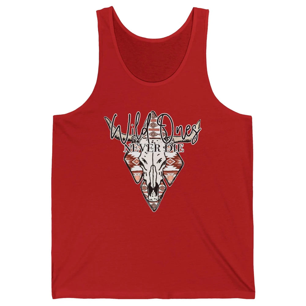 Retro Bull Skull Aztec Wild Ones Never Die Western Country Unisex Jersey Tank
