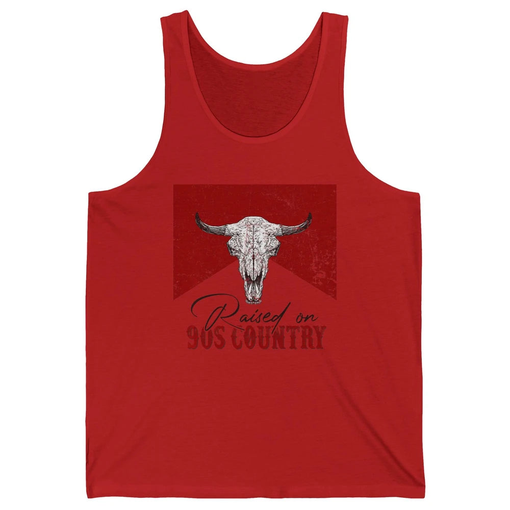 Raised On 90s Country Bull Skull Retro Western Country Rodeo Unisex Jersey Tank
